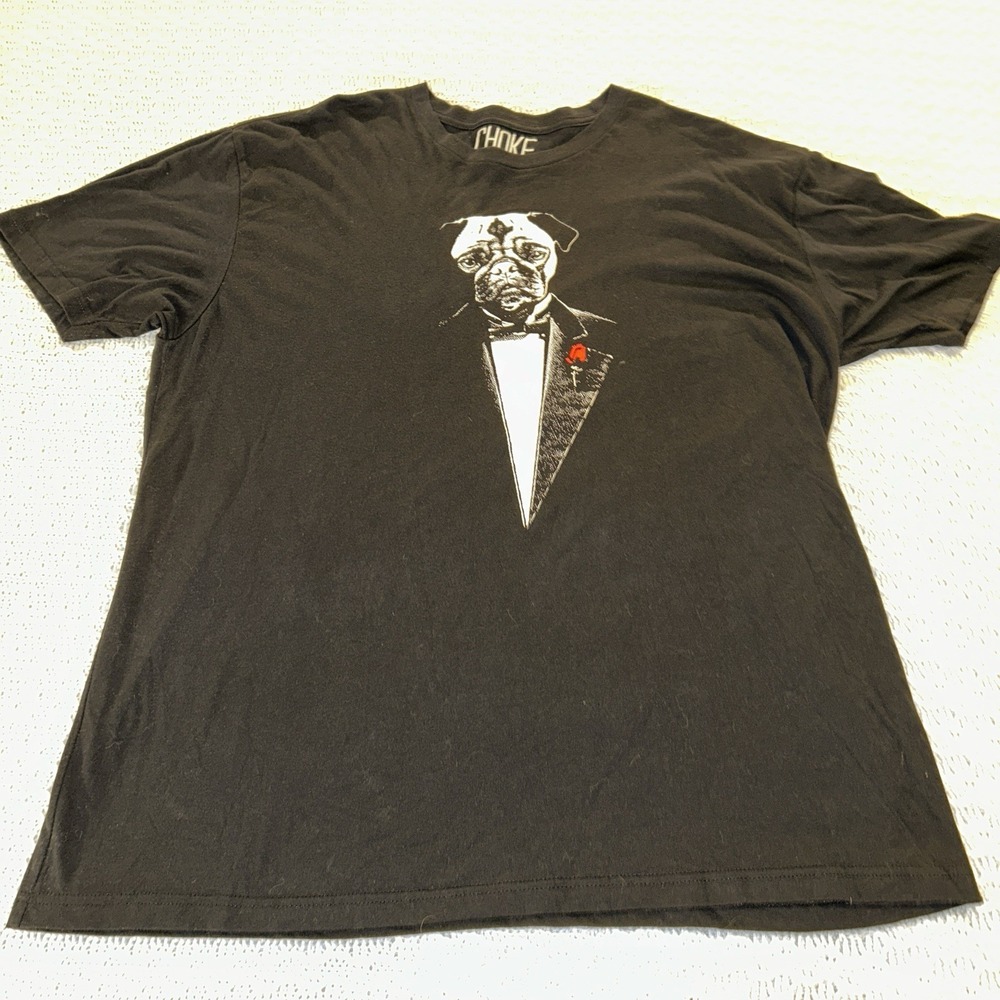 Pug Dog Tuxedo funny Choke Black Tee shirt mens 2XL Scarface